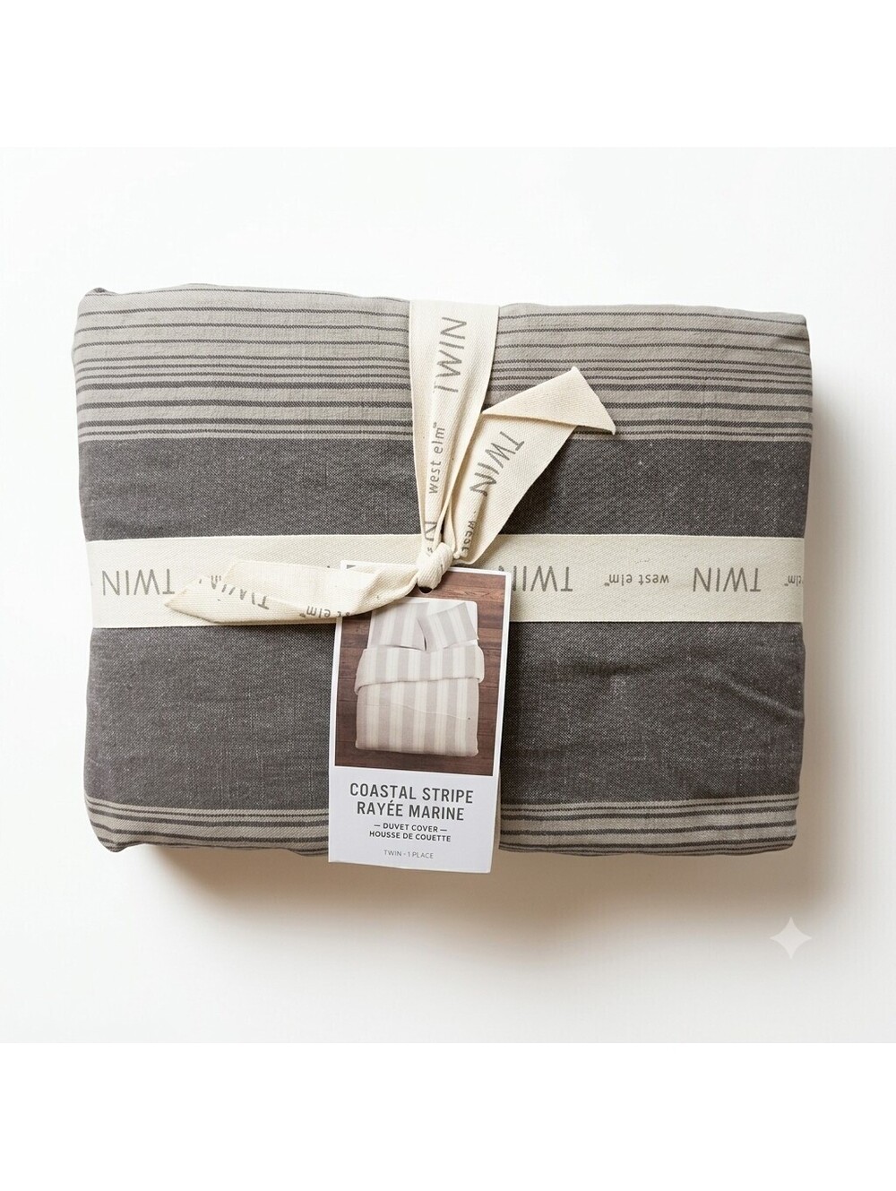 West Elm Coastal Stripe Twin Duvet Cover - Marine Gray